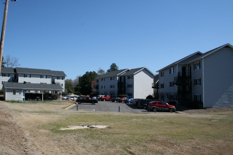 Exterior view of all three buildings
